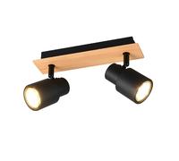 Spot de plafond scandinave noir et bois rectangulaire double 2xGU10 PIERRE