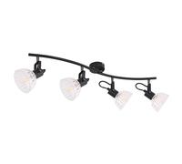 Spot de plafond Spot bar noir Plafonnier 4 flammes Plafonnier salon, spots orientables, métal verre, 4x E14, LxH 70 x 18 cm