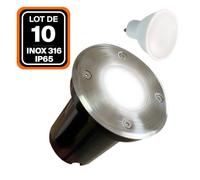 Spot Encastrable - EUROPALAMP - Inox 316 - 10 pièces - IP65 - Ampoule GU10 5W Blanc Chaud 2700K