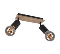 Spot, lampe de salon, plafonnier, 2 spots flamme, mobile, aspect bois, métal noir, 2x douilles E27, LxPxH 31x10x18 cm