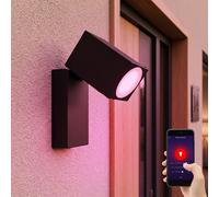 Applique murale intelligente orientable pour l'extérieur, spot à intensité variable, éclairage de balcon en aluminium noir, contrôle par application, CCT, LED RVB 4,5W 290Lm, LxHxP 6,6x10x9,2 cm