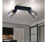 Plafonnier LED Spot filament Plafonnier salle à manger verre fumé 2 flammes orientables, métal, 2x 6W 806Lm blanc chaud, LxlxH 27x9x21,5 cm