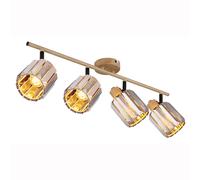 Spot Lampe Plafonnier Spot Bar 4-Flammes Cristal Fumé Bois Apparence L 64 Cm