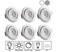 6x Spot LED Encastrable Krog Blanc 5W 400Lumen 3000K Réglable Spot Led Extra Plat Pour Salle de Bain Cuisine Salon Couloir