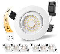 Spot LED Encastrable Blanc Dimmable Extra Plat 5W 220V Blanc Chaud 3000K Éclairage Encastré 68mm, IP44 Luminaires Orientables, Plafond de Salle de Bain, Chambre, Lot de 6