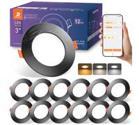 Spot LED Encastrable Noir Connectée Bluetooth Alexa 7W 220V, Lot de 12 | 2700K-6000K Blanc Chaud et Froid Reglable Intensite, Spot IP44 Salle de Bain, Dimmable avec Appli Telephone, Trou 68-85mm