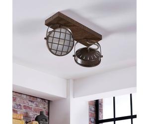 Spot Lindby Tamin, couleur rouille, à 2 lampes, verre, G9 Tamin Lindby, dimmable, marron, Salon / Salle à manger, Métal, Industriel, Spot