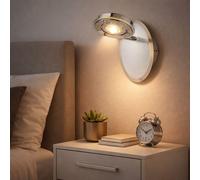 Applique LED chromée liseuse applique murale lampe de chambre, verre acier brossé, 5W 450lm blanc chaud, LxH 10x 14,5 cm