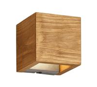 Spot mural avec interrupteur spot mural Applique de salon LED en bois avec variateur d'intensité, métal, marron, 1x LED 4 watts 430 lumens blanc chaud, LxlxH 11x11x11 cm