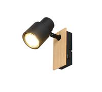 Spot mural et plafonnier scandinave noir et bois, rectangulaire, 1xGU10 avec interrupteur