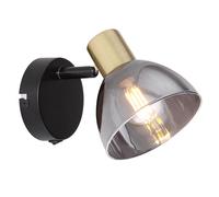 Spot mural LED avec interrupteur Applique murale verre bronze spot mobile, métal noir, 1x E14 filament LED blanc chaud, LxHxP 11x11,5x15 cm