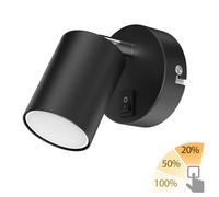 ledscom.de Spot mural WAIKA avec interrupteur noir mat + ampoule LED GU10 blanc chaud 3 niveaux de gradation : max. 500lm chacun