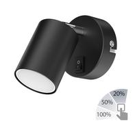 Spot mural WAIKA avec interrupteur noir mat + ampoule LED GU10 blanche avec 3