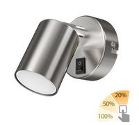 ledscom.de Spot mural WAIKA Interrupteur chromé mat + Lampe LED blanc chaud 3 niveaux de gradation 500lm