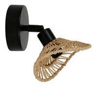 Ostaria 36217 Applique Spot orientable en métal Noir et Abat-jour Corde Naturelle 'Ozana' - Spot Mural Douille E14 - Dim : 15x15.5xH17cm