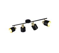 Spot plafond noir et doré 4xE14, barre cylindrique orientable, design moderne