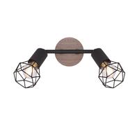 Spot plafond, plafonnier, noir, luminaire salon, barre spot bois, 2 flammes orientables, métal mat, 2x E14, LxlxH 22x10x18 cm