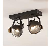 Spot pour plafond Henega, noir, 2 lampes Henega Lindby, dimmable, noir, Salon / Salle à manger, Métal, Industriel, Spot