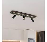 Spot pour plafond LED Lucande Tiron, à 3 lampes, 70 cm, chêne Tiron Lucande, dimmable, bois foncé, Salon / Salle à manger, Bois, Moderne, Plafonnier