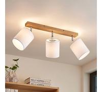 Spot pour plafond Lindby Imarin, 56 cm, à 3 lampes, blanc, bois Imarin Lindby, dimmable, bois clair, Salon / Salle à manger, Bois, Scandinave, Spot