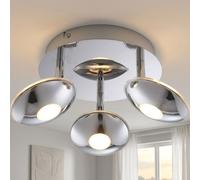 Plafonnier spot orientable rond 3 flammes chrome, acrylique satiné, 3x LED 6W 350Lm blanc chaud, PxH 20x15 cm