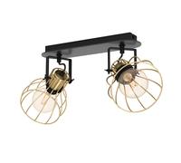 Spot SAMBATELLO E27 2X40W en acier et bois noir et laiton brossé 480x280x260mm