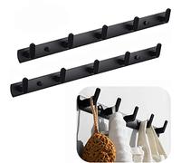 Spotact Porte Serviette Crochet, Porte-manteaux Muraux avec 5 Crochets, 17,7 x 1,3 pouces Porte-cintre Noir Moderne, Un Paquet de 2