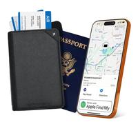 Spotminders. Étui de passeport certifié Apple MFi pour voyage (iOS uniquement) fonctionne avec Apple Find My, coque de passeport rechargeable, autonomie de 3 ans, blocage RFID noir, portefeuille de