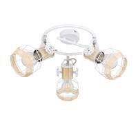 Spotrondell Plafonnier 3 spots orientable pour salon blanc, aspect bois métal, 3 douilles E27, D 25 cm