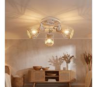 Spotrondell Plafonnier 3 spots orientable pour salon blanc, aspect bois métal, 3 douilles E27, D 25 cm