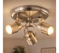 Plafonnier 3 flammes lampe rétro salon plafonnier 3 spots rond, pivotant, métal nickel mat, 3x douilles GU10, DxH 25x15 cm, Action 984203649000