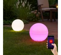 Smart LED Boule d'éclairage extérieur Lampe boule avec piquet, commande vocale par app, changement de couleur RGB, câble de 5m, 5W 470lm blanc chaud/blanc froid, DxH 20x51 cm, 2 pièces