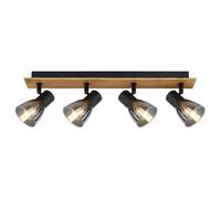 Spots de plafond bande de spots orientable 4 flammes plafonnier en bois verre fumé noir, métal, 4x douilles E14, LxlxH 50x7x15,5 cm