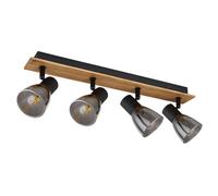 Spots de plafond bande de spots orientable 4 flammes plafonnier en bois verre fumé noir, métal, 4x douilles E14, LxlxH 50x7x15,5 cm