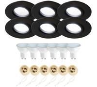 Spots LED encastrables - EDO SOLUTIONS - EDO777861-5W6500K-801038-6pak - Noir poli - 5,5W 6500K - Orientables IP44