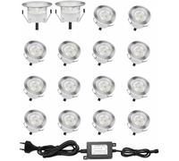 Spots LED encastrables extérieurs - MICH - Lot de 16 - Étanche IP67 - 0,6W DC12V - Lumière blanche - 4000-4500K
