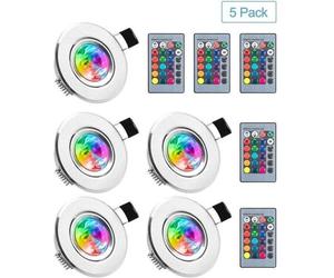 Spots LED encastrables lot de 5 ampoules RVB multicolores avec télécommande 220 V 16 couleurs plafonnier à intensité Femeo