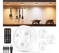 Spots LED rechargeables pour armoires - Éclairage des coins sombres - Télécommande et minuterie - Lot de 4 - Plusieurs couleurs