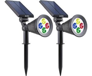 Spots Solaires Extérieurs LUMISKY Pack de 2, 4 LEDs RGB Colorées, 200 Lumens, Tête Pivotante 90°, Étanche