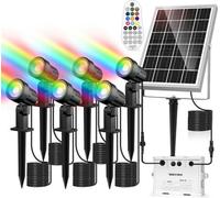 Spots solaires pour jardin, balcon et allée, lot de 6, couleurs RVB, 10 couleurs, 12 modes, fonction minuterie, étanchéité IP66, avec télécommande