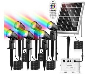 Spots solaires pour jardin, balcon et allée, lot de 6, couleurs RVB, 10 couleurs, 12 modes, fonction minuterie, étanchéité IP66, avec télécommande