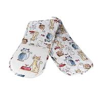 SPOTTED DOG GIFT COMPANY Gant de Four Double au Mignon Chat Imprimé, Résistant à la Chaleur Manique Cuisine avec Boucle Suspendue, 100% Coton, Idée Cadeau pour Amoureux des Chats 18x87cm