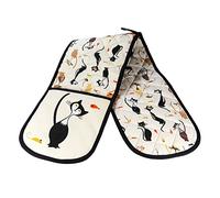 SPOTTED DOG GIFT COMPANY Gant de Four Double au Mignon Noir Chat Imprimé, Résistant à la Chaleur Manique Cuisine avec Boucle Suspendue, 100% Coton, Cadeaux pour Amoureux des Chats 18x87cm