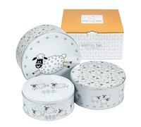 SPOTTED DOG GIFT COMPANY Lot de 3 Boîtes à Biscuits en Métal Rondes, Boîte de Rangement pour Gâteaux et Pâtisseries, Hermétiques et Empilabiles, Petit 20x9cm, Moyen 22x10cm, Grand 25x11cm - Mouton
