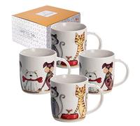 SPOTTED DOG GIFT COMPANY Tasse Chat et Chien Lot de 4 en Céramique, Ensemble de Mug Original pour le Café Thé avec Coffret, Mignon Mugs Tasses, Cadeaux pour les Amoureux des Animaux 350ml