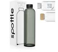 spottle bouteille en verre 500ml, 750ml, 1 L - sans BPA - lavable - réutilisable - pour boissons chaudes froides ou gazeuses - bouteille durable écologique (Noir teinté/Couvercle en métal, 550 ml)
