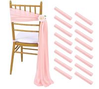 SPPEOUKJ 16Pcs 17x250cm Chiffon Chair Sashes 8 Set Sash Wedding Chair Covers Sage Green Pink Ribbon Wedding Party Aisle Chair Decor(16PC Light Pink)