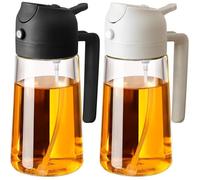 Spray Huile et Vinaigre 2 x 450 ml, Flacons en Verre 2 en 1 Pulvérisateur et Verseur, Cuisine Airfryer Salade BBQ