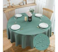 SPRICA Nappe Jacquard Ronde 160cm Résistante à l'eau, Couleur Unie, Tissu Lourd et Doux, Housse de Table avec Motif d'Écoulement d'eau, Lavable en Machine, Diamètre 160 cm, Cyan