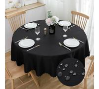 SPRICA Nappe Jacquard Ronde 200cm Résistante à l'eau, Couleur Unie, Tissu Lourd et Doux, Housse de Table avec Motif d'Écoulement d'eau, Lavable en Machine, Diamètre 200 cm, Noir